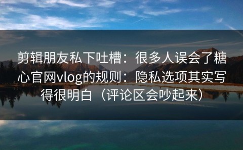 剪辑朋友私下吐槽：很多人误会了糖心官网vlog的规则：隐私选项其实写得很明白（评论区会吵起来）