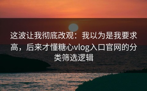 这波让我彻底改观：我以为是我要求高，后来才懂糖心vlog入口官网的分类筛选逻辑