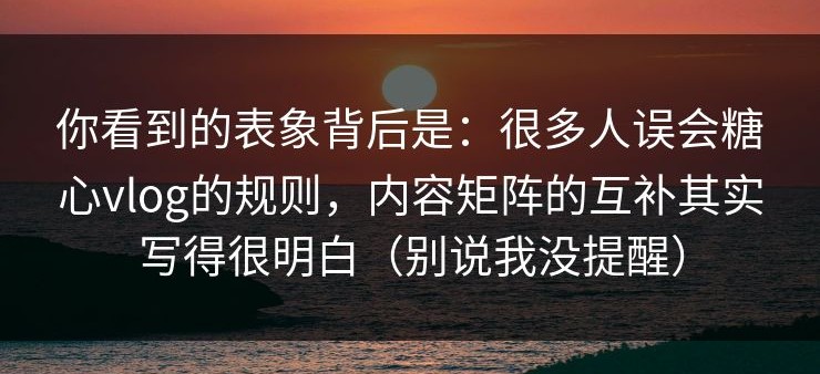 你看到的表象背后是：很多人误会糖心vlog的规则，内容矩阵的互补其实写得很明白（别说我没提醒）